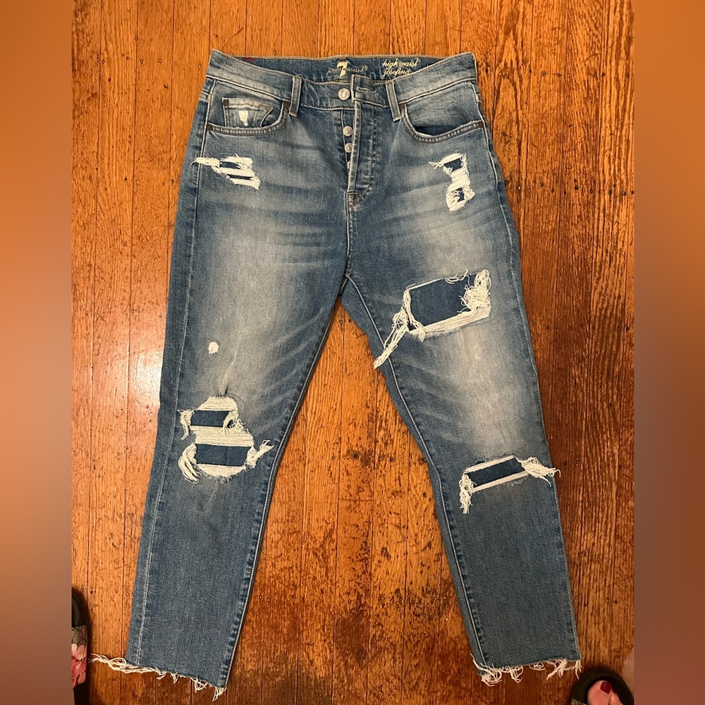 7 for all mankind patchwork skinny jeans